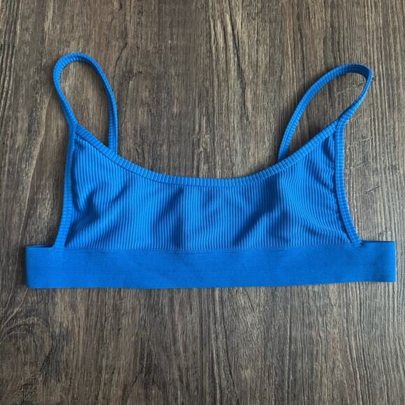 Frankie’s Bikinis Gavin Ribbed Scoop Bikini Top in Blue L - Picture 2 of 6